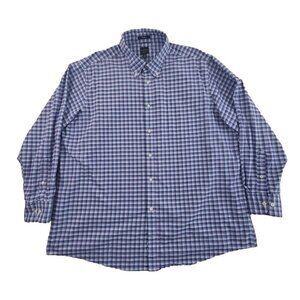 Dockers Battery Street Shirt Men XXL Blue Check Oxford Classic Fit Stretch EUC